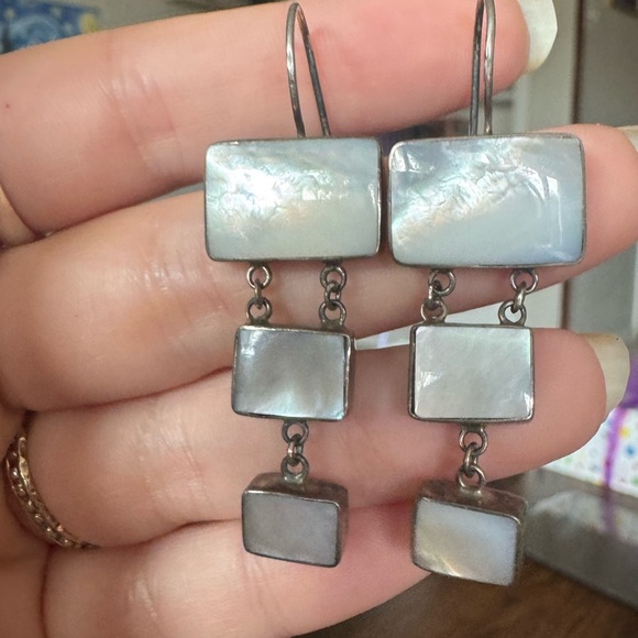 Vintage Moonstone Silver 925 Dangle Earrings - Picture 2 of 6